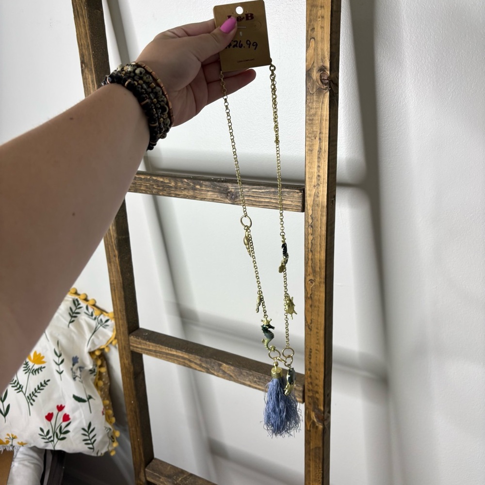 Gold and Blue Tassel Necklace